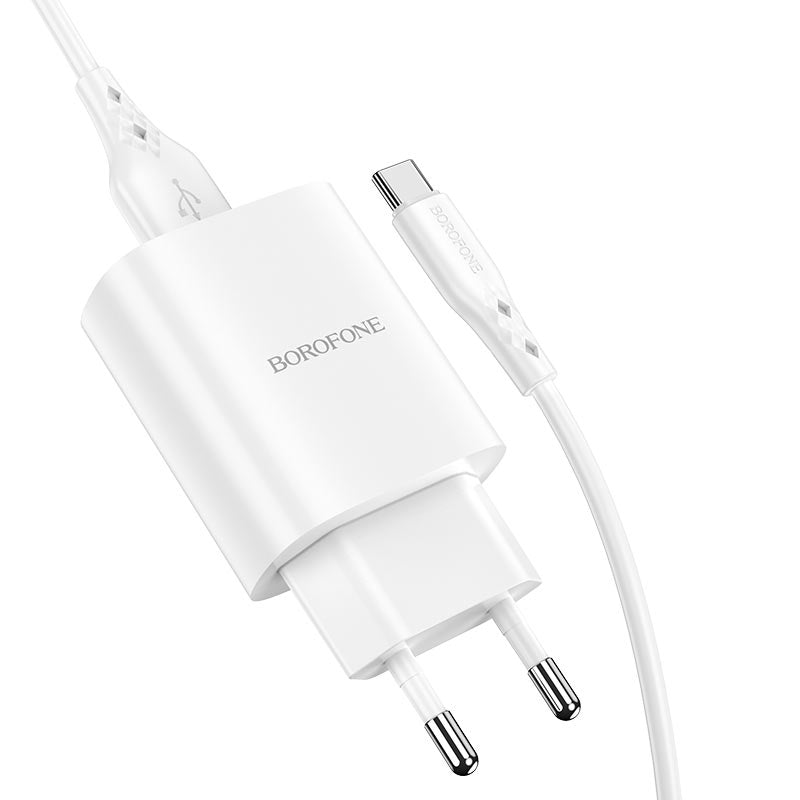 Cargador de red con cable USB-C Borofone BN1, 10W, 2.1A, 1 x USB-A, Blanco