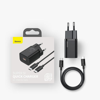 Cargador de red Baseus Super Si USB-C con cable USB-C, 25 W, 3 A, 1 x USB-C, negro TZCCCSUP-L01 