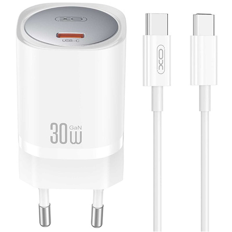 XO Design CE20, 30W, 3A, 1 x USB-C, 1 x USB-C, Blanco 