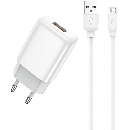 Cargador de red Prestico F7S con cable microUSB, 12 W, 2,4 A, 1 x USB-A, blanco 