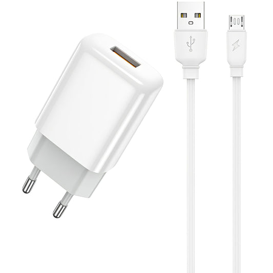 Cargador de red Prestico F7S con cable microUSB, 12 W, 2,4 A, 1 x USB-A, blanco 