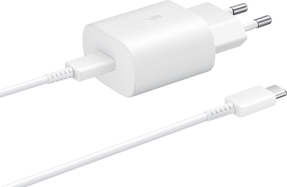 Cargador de red Samsung USB-C con cable USB-C, 25 W, 3 A, 1 x USB-C, blanco EP-TA800XWEGWWWW