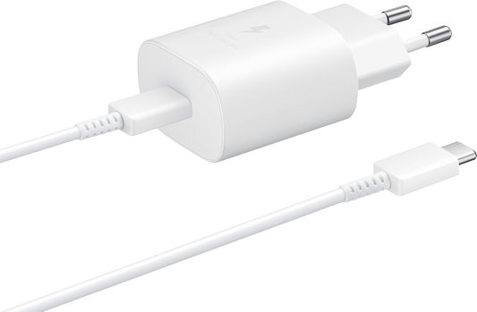 Cargador de red Samsung USB-C con cable USB-C, 25 W, 3 A, 1 x USB-C, blanco EP-TA800XWEGWWWW