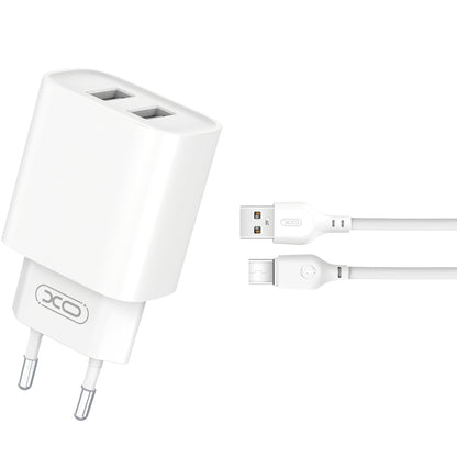 XO Design XO Design BPCE02C Cargador de red con cable USB-C, 10,5 W, 2,1 A, 2 x USB-A, Blanco 