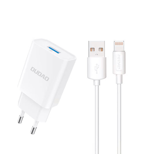 Cargador de Red con Cable Lightning Dudao A4EU, 10W, 2.1A, 1 x USB-A, Blanco