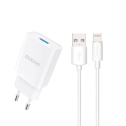 Cargador de Red con Cable Lightning Dudao A4EU, 10W, 2.1A, 1 x USB-A, Blanco