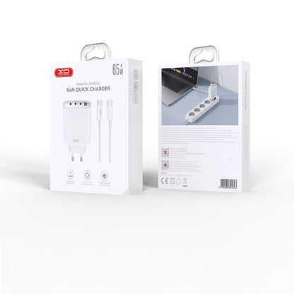 Cargador de red con cable USB-C XO Design CE23, 65 W, 3,25 A, 1 x USB-A - 3 x USB-C, blanco 