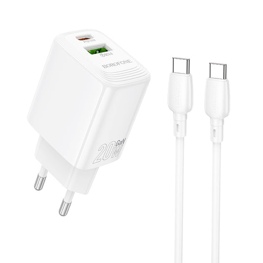 Cargador de Red con Cable USB-C Borofone BN27 Fuente, 20W, 3A, 1 x USB-A - 1 x USB-C, Blanco