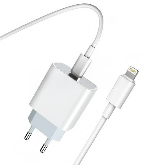Cargador de Red con Cable Lightning Prestico F8S, 20W, 3A, 1 x USB-C, Blanco