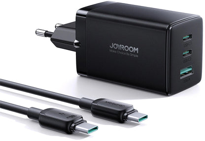Cargador de Red con Cable USB-C Joyroom TCG01, 65W, 3.25A, 1 x USB-A - 2 x USB-C, Negro