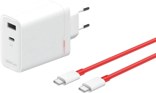 Cargador de Red con Cable USB-C OnePlus OSABBCBBAE, 120W, 7.3A, 1 x USB-A - 1 x USB-C, Blanco 5461100631
