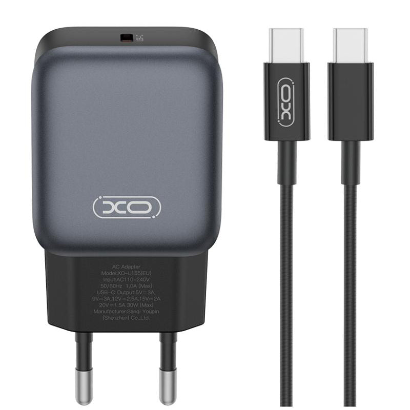 Cargador de Red con Cable USB-C XO Design L155, 30W, 3A, 1 x USB-C, Negro