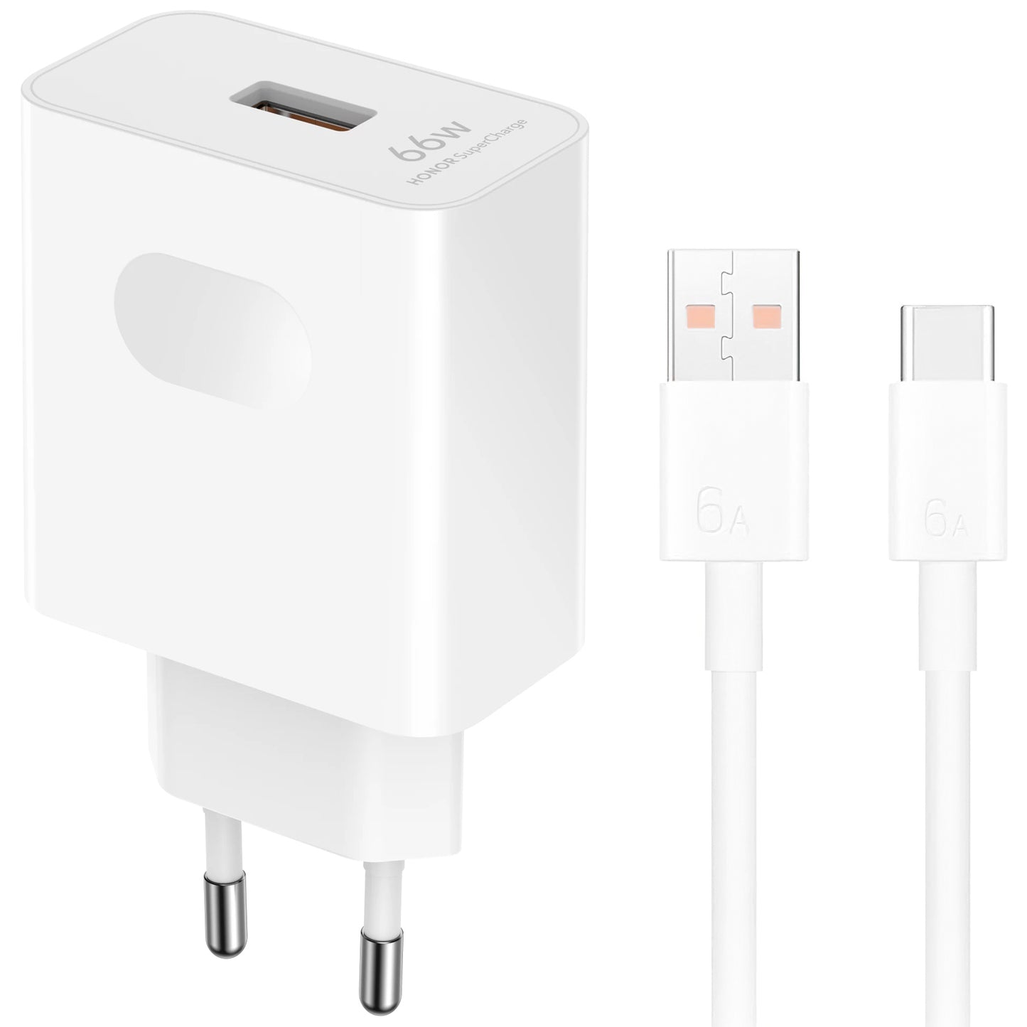 Cargador de Red con Cable USB-C Honor HN-110600E00, 66W, 6A, 1 x USB-A, Blanco 5503AAHX