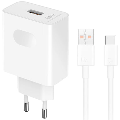 Cargador de Red con Cable USB-C Honor HN-110600E00, 66W, 6A, 1 x USB-A, Blanco 5503AAHX