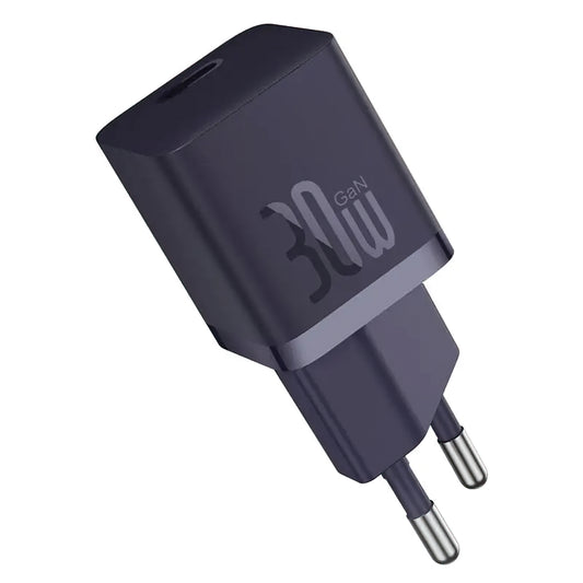 Cargador de Red con Cable USB-C Baseus GaN Mini 1C, 30W, 3A, 1 x USB-C, Morado P10110902523-00