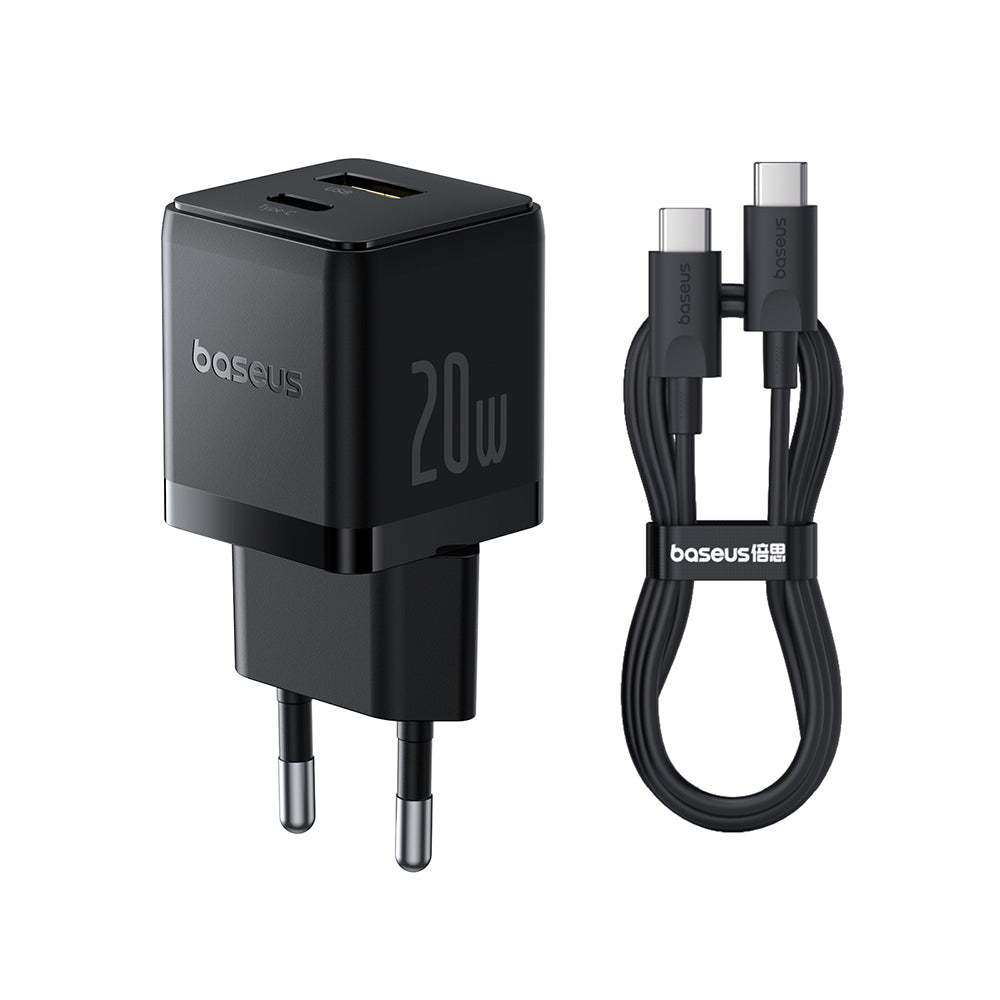 Cargador de Red con Cable USB-C Baseus Palm, 20W, 3A, 1 x USB-A - 1 x USB-C, Negro P10111608113-01
