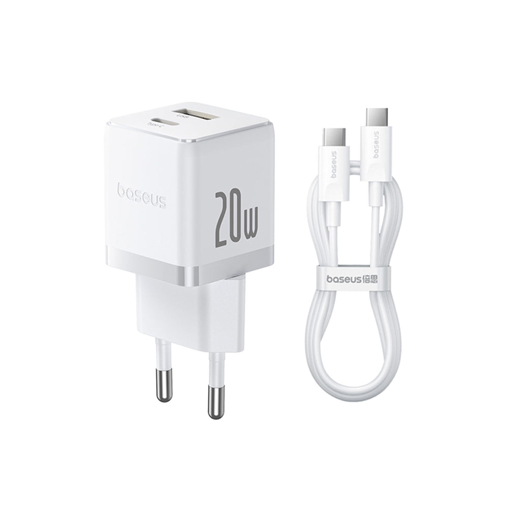 Cargador de Red con Cable USB-C Baseus Palm, 20W, 3A, 1 x USB-A - 1 x USB-C, Blanco P10111608213-01