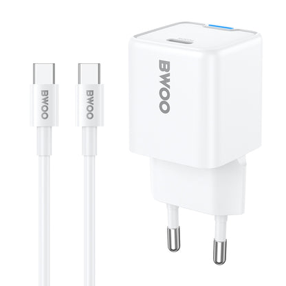 Cargador de Red con Cable USB-C BWOO CDA211, 30W, 3A, 1 x USB-C, Blanco