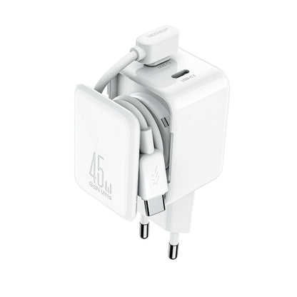 Cargador de Red con Cable USB-C Joyroom JR-TCL05, 45W, 3A, 2 x USB-C, Blanco