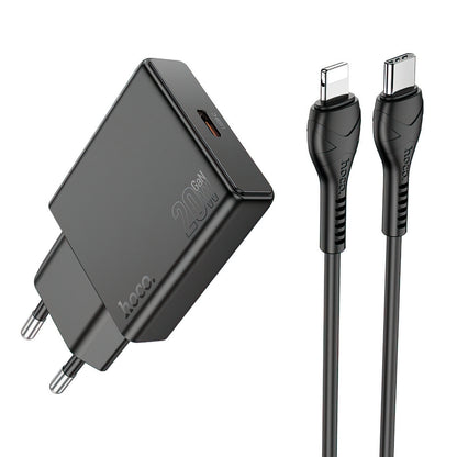 Cargador de Red con Cable Lightning HOCO N37, 30W, 3A, 1 x USB-C, Negro