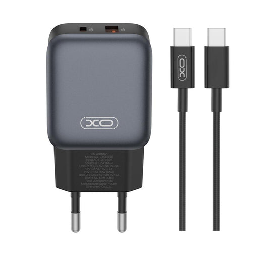 Cargador de Red con Cable USB-C XO Design L156, 30W, 3A, 1 x USB-A - 1 x USB-C, Negro