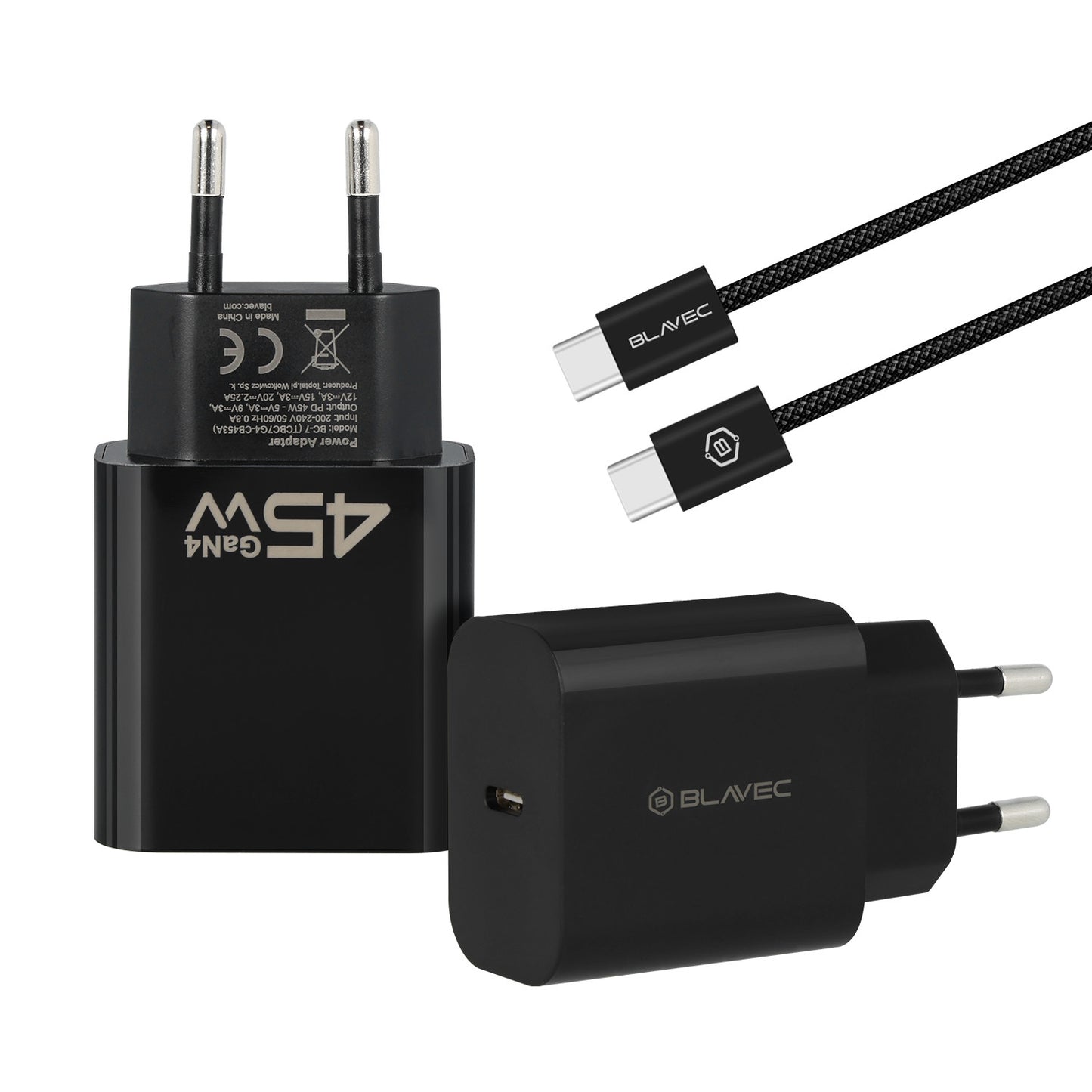 Cargador de Red con Cable USB-C Blavec BC-7, 45W, 3A, 1 x USB-C, Negro