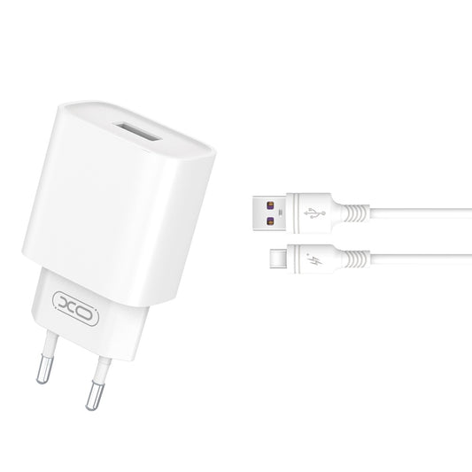 Cargador de Red con Cable USB-C XO Design CE02D, 18W, 3A, 1 x USB-A, Blanco