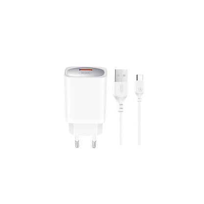 Cargador de Red con Cable USB-C XO Design CE19, 18W, 3A, 1 x USB-A, Blanco