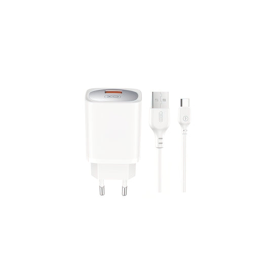 Cargador de Red con Cable USB-C XO Design CE19, 18W, 3A, 1 x USB-A, Blanco