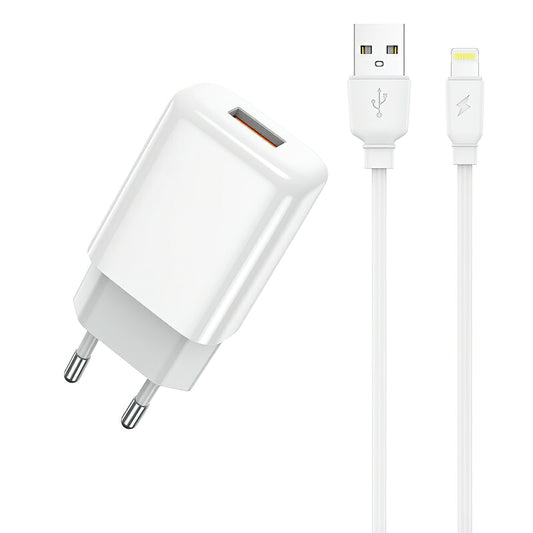 Cargador de Red con Cable Lightning Prestico F9S, 12W, 2.4A, 1 x USB-A, Blanco
