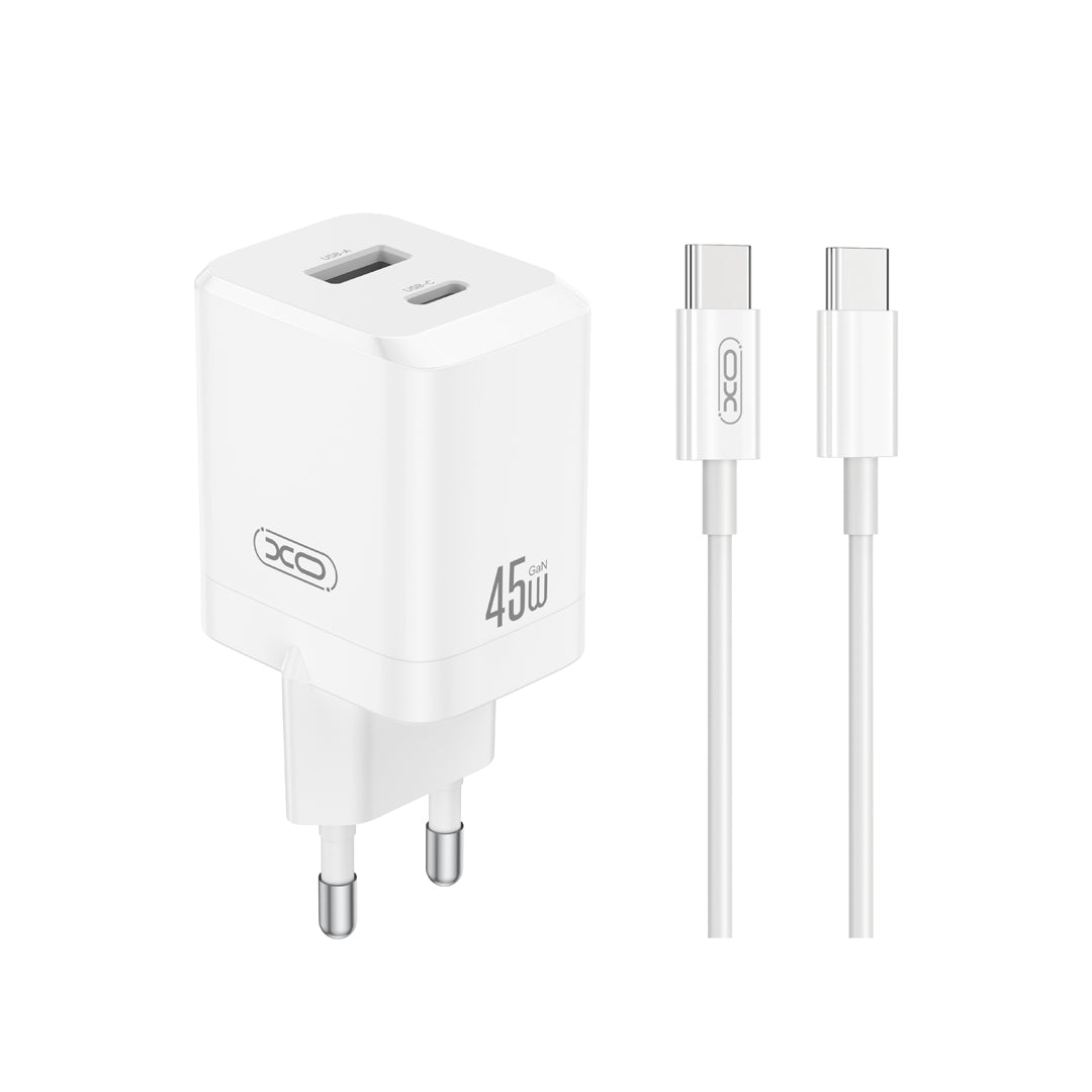Cargador de Red con Cable USB-C XO Design CE36, 45W, 3A, 1 x USB-A - 1 x USB-C, Blanco