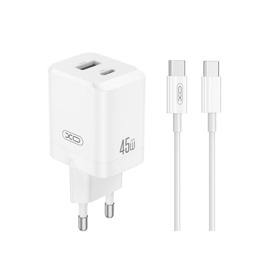 Cargador de Red con Cable USB-C XO Design CE36, 45W, 3A, 1 x USB-A - 1 x USB-C, Blanco
