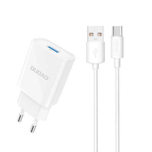 Cargador de Red con Cable USB-C Dudao A4EU, 10W, 2.1A, 1 x USB-A, Blanco