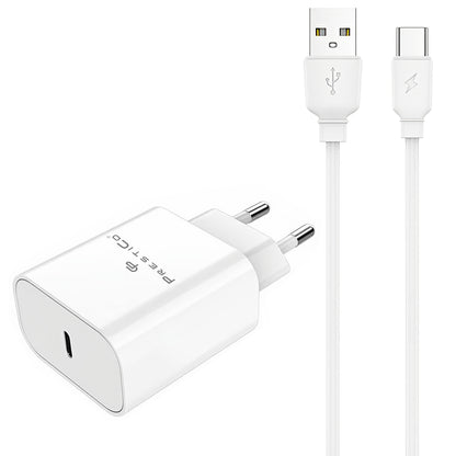 Cargador de Red con Cable USB-C Prestico F15S-C, 30W, 3A, 1 x USB-C, Blanco