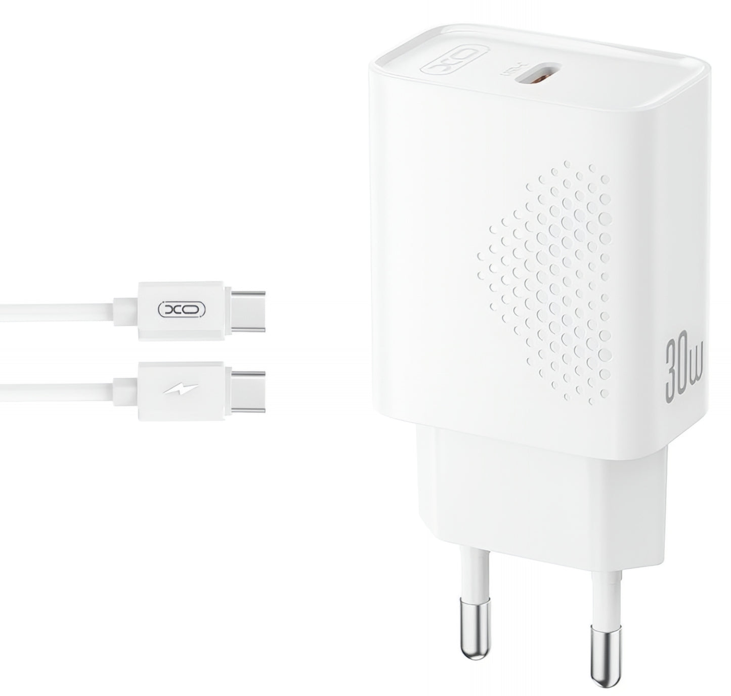 Cargador de Red con Cable USB-C XO Design L162, 30W, 3A, 1 x USB-C, Blanco