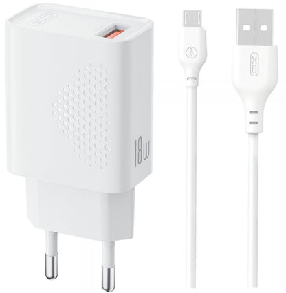 Cargador de Red con Cable microUSB XO Design L159, 18W, 3A, 1 x USB-A, Blanco