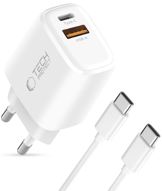 Cargador de Red con Cable USB-C Tech-Protect NCA45W, 45W, 3A, 1 x USB-A - 1 x USB-C, Blanco