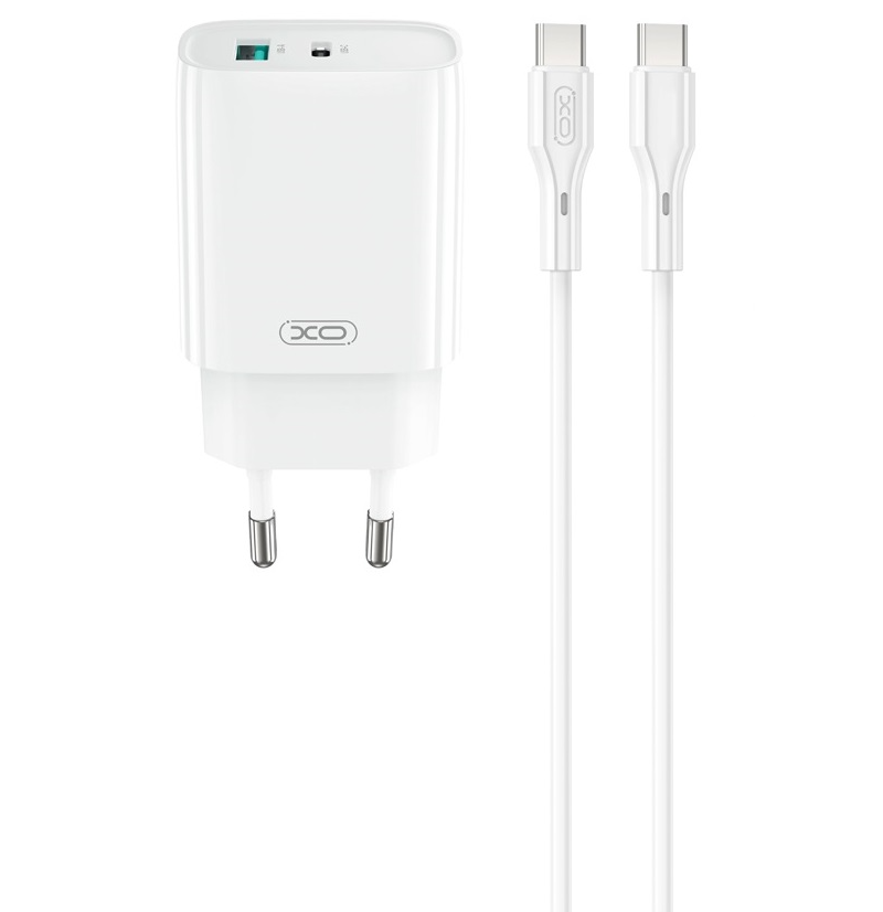 Cargador de Red con Cable USB-C XO Design CE30, 30W, 3A, 1 x USB-A - 1 x USB-C, Blanco