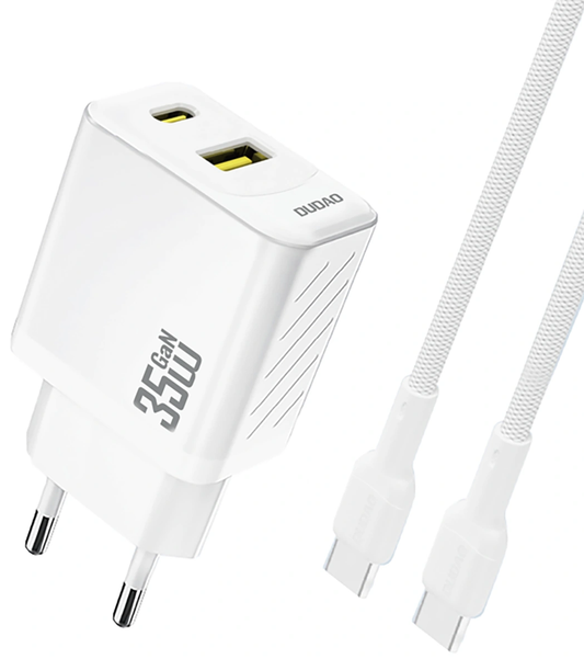 Cargador de Red con Cable USB-C Dudao A27Max, 35W, 1 x USB-A - 1 x USB-C, Blanco