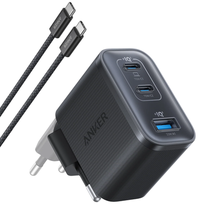 Cargador de Red con Cable USB-C Anker Nano, 70W, 3.5A, 1 x USB-A - 2 x USB-C, Gris B121A311