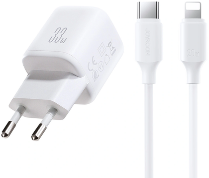 Cargador de Red con Cable Lightning Joyroom JR-TG7, 33W, 3A, 1 x USB-A - 1 x USB-C, Blanco