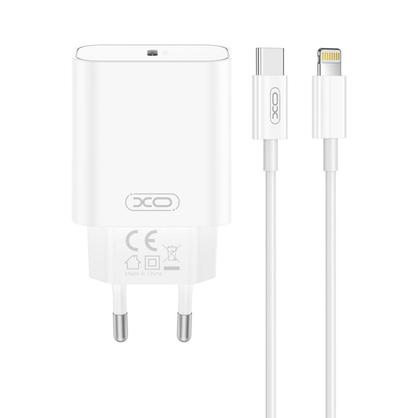 Cargador de Red con Cable Lightning XO Design CE32, 20W, 3A, 1 x USB-C, Blanco