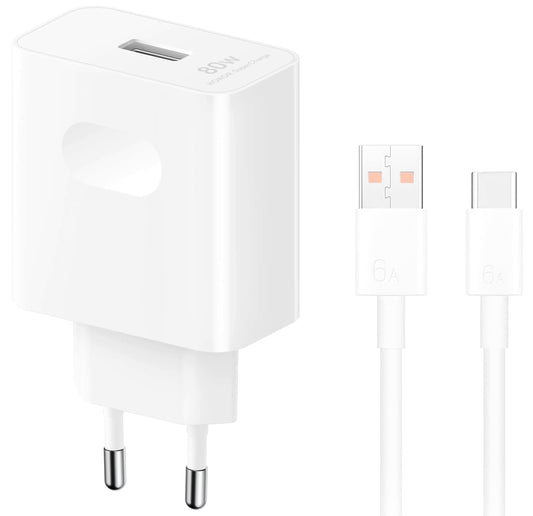 Cargador de Red con Cable USB-C Honor, 80W, 1 x USB-A, Blanco