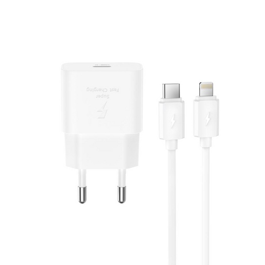 Cargador de Red con Cable Lightning XO Design L167, 25W, 3A, 1 x USB-C, Blanco