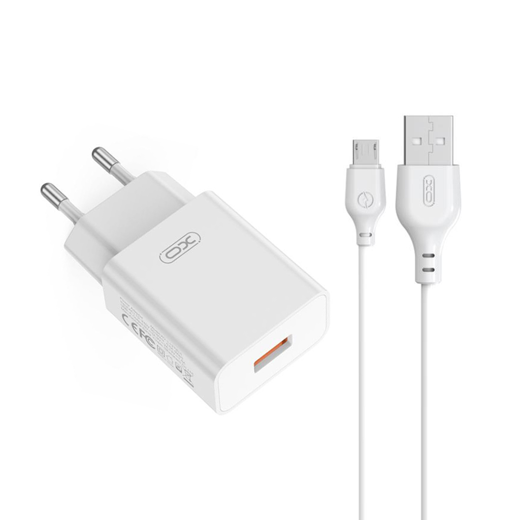 Cargador de Red con Cable microUSB XO Design L127, 18W, 3A, 1 x USB-A, Blanco