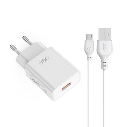 Cargador de Red con Cable microUSB XO Design L127, 18W, 3A, 1 x USB-A, Blanco