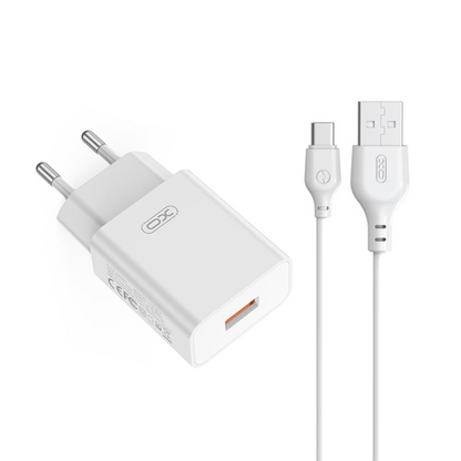 Cargador de Red con Cable USB-C XO Design L127, 18W, 3A, 1 x USB-A, Blanco