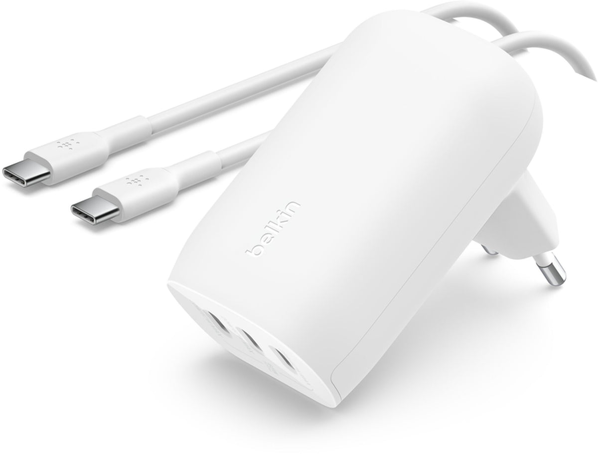 Cargador de Red con Cable USB-C Belkin BoostCharge, 67W, 3A, 3 x USB-C, Blanco WCC002vf2MWH-B6