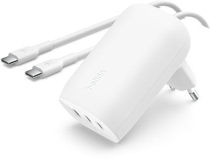 Cargador de Red con Cable USB-C Belkin BoostCharge, 67W, 3A, 3 x USB-C, Blanco WCC002vf2MWH-B6