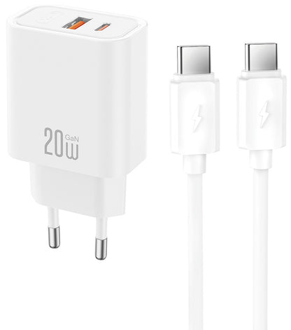 Cargador de Red con Cable USB-C XO Design CE40, 20W, 3A, 1 x USB-A - 1 x USB-C, Blanco
